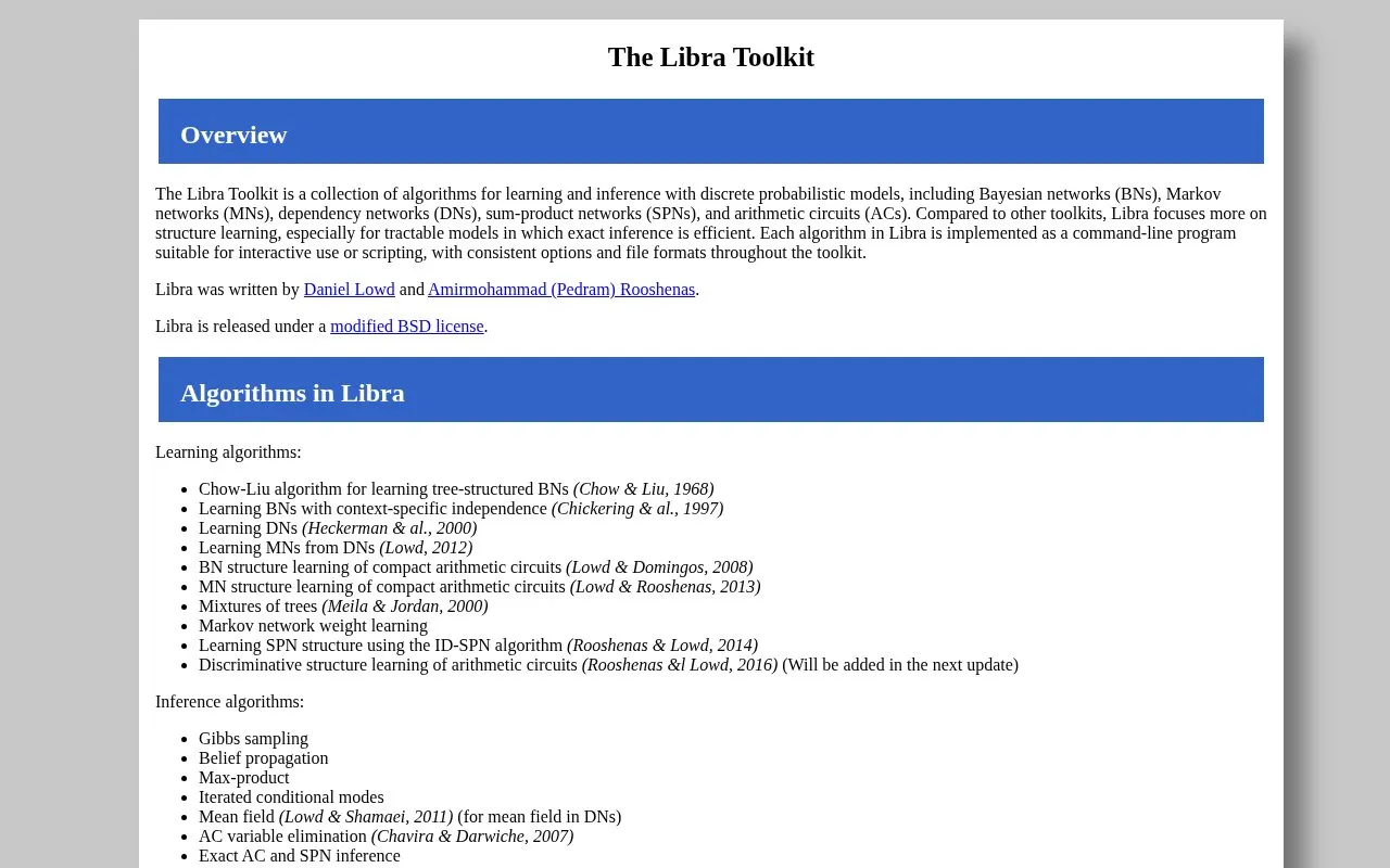 Libra-Tk homepage screenshot