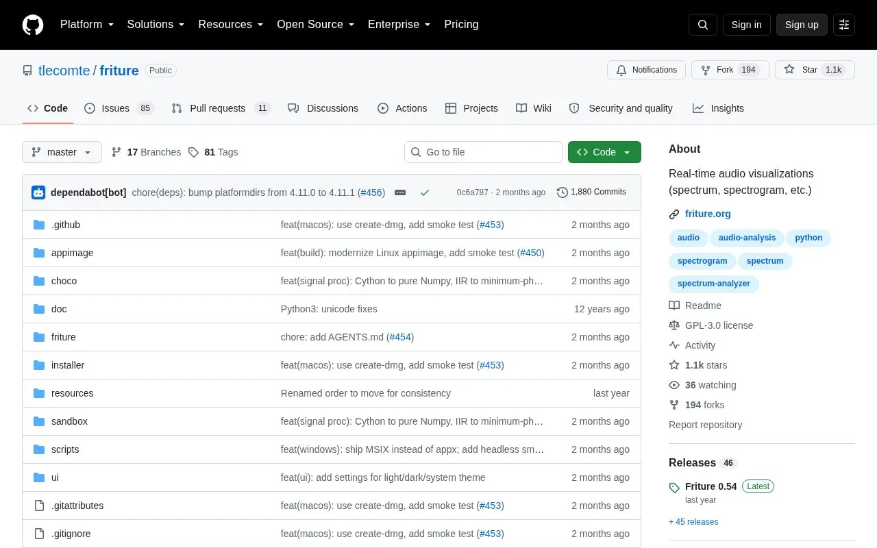 Friture homepage screenshot