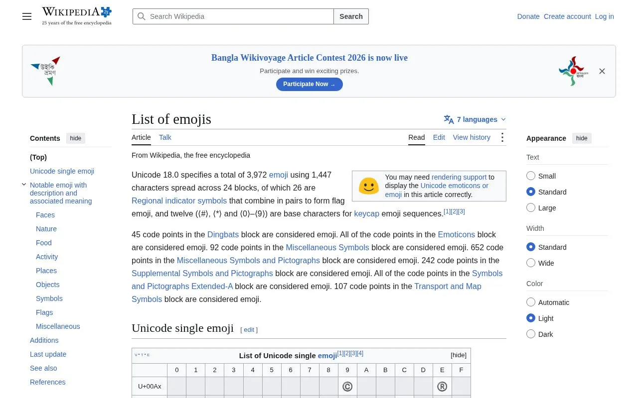 List of Emojis homepage screenshot