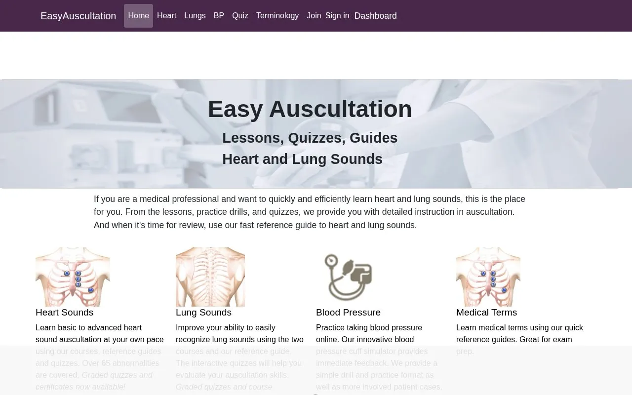 Easy Auscultation homepage screenshot