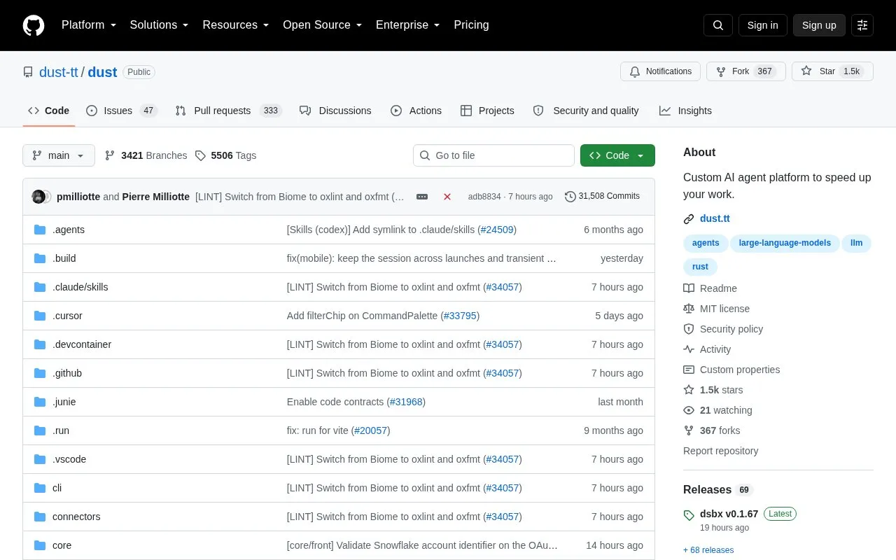 Dust homepage screenshot