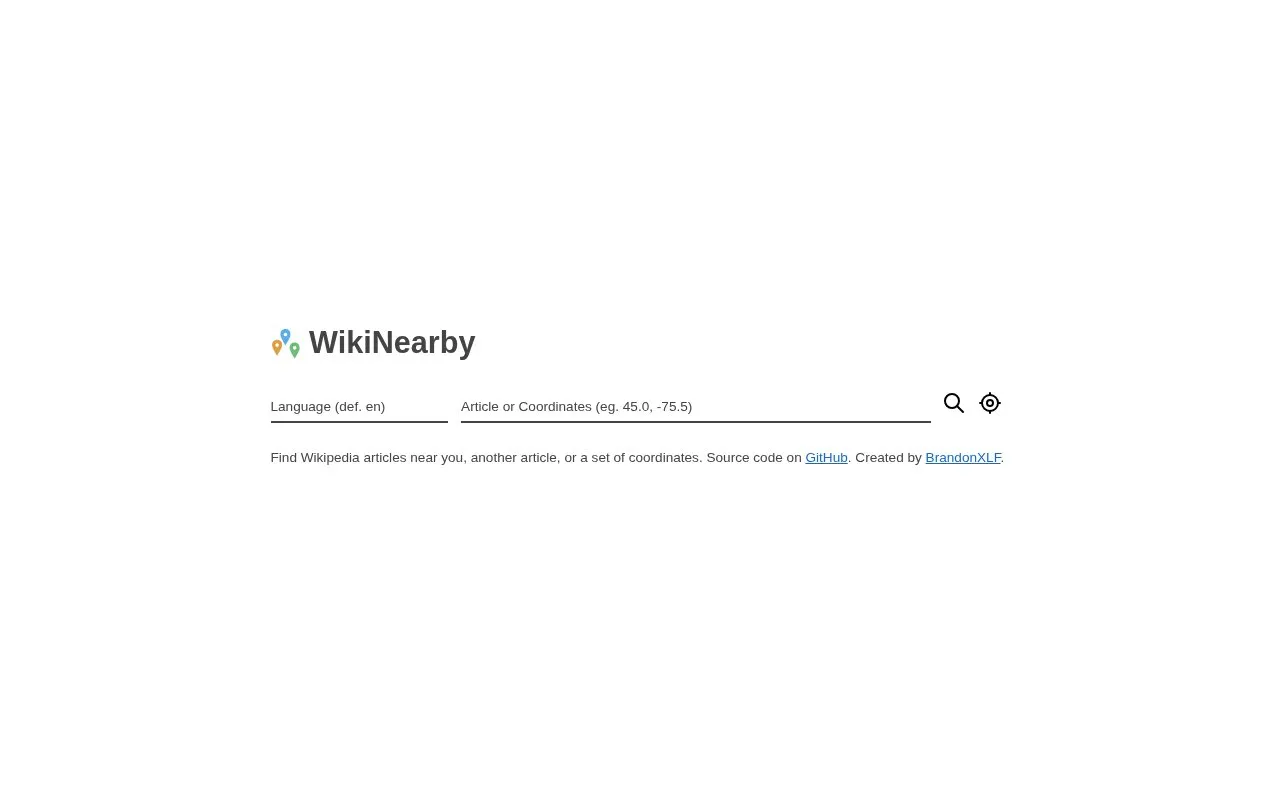 WikiNearby homepage screenshot