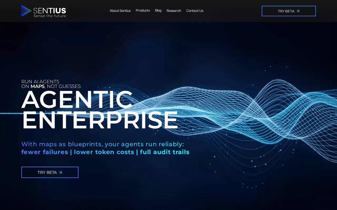 Sentius homepage screenshot