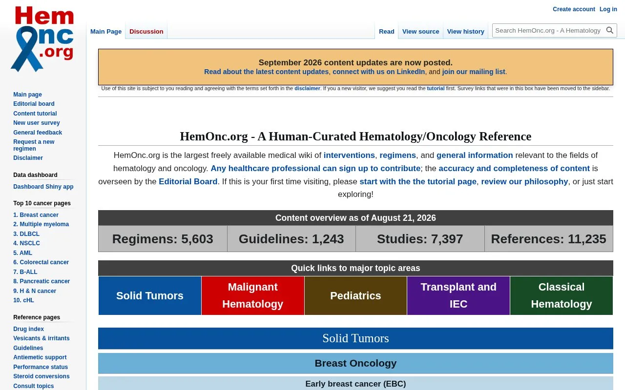 HemOnc homepage screenshot