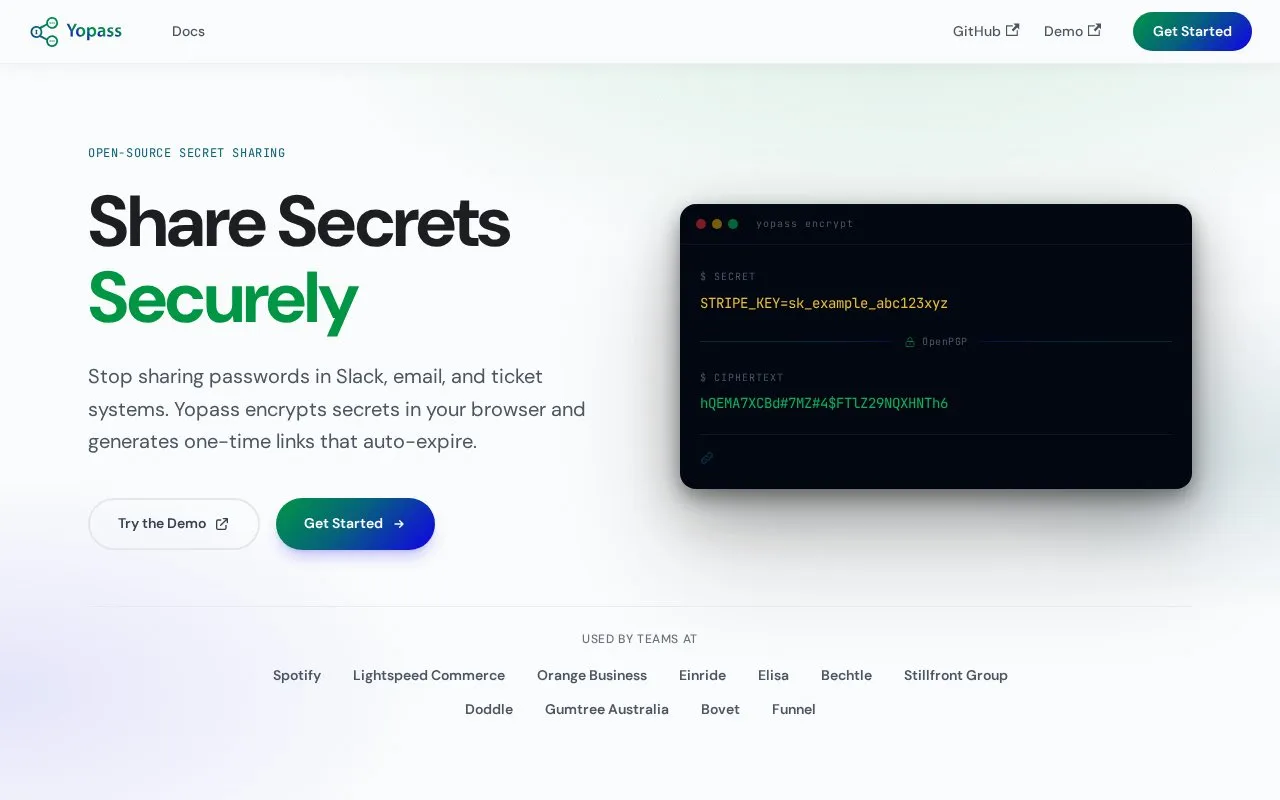 Yopass homepage screenshot