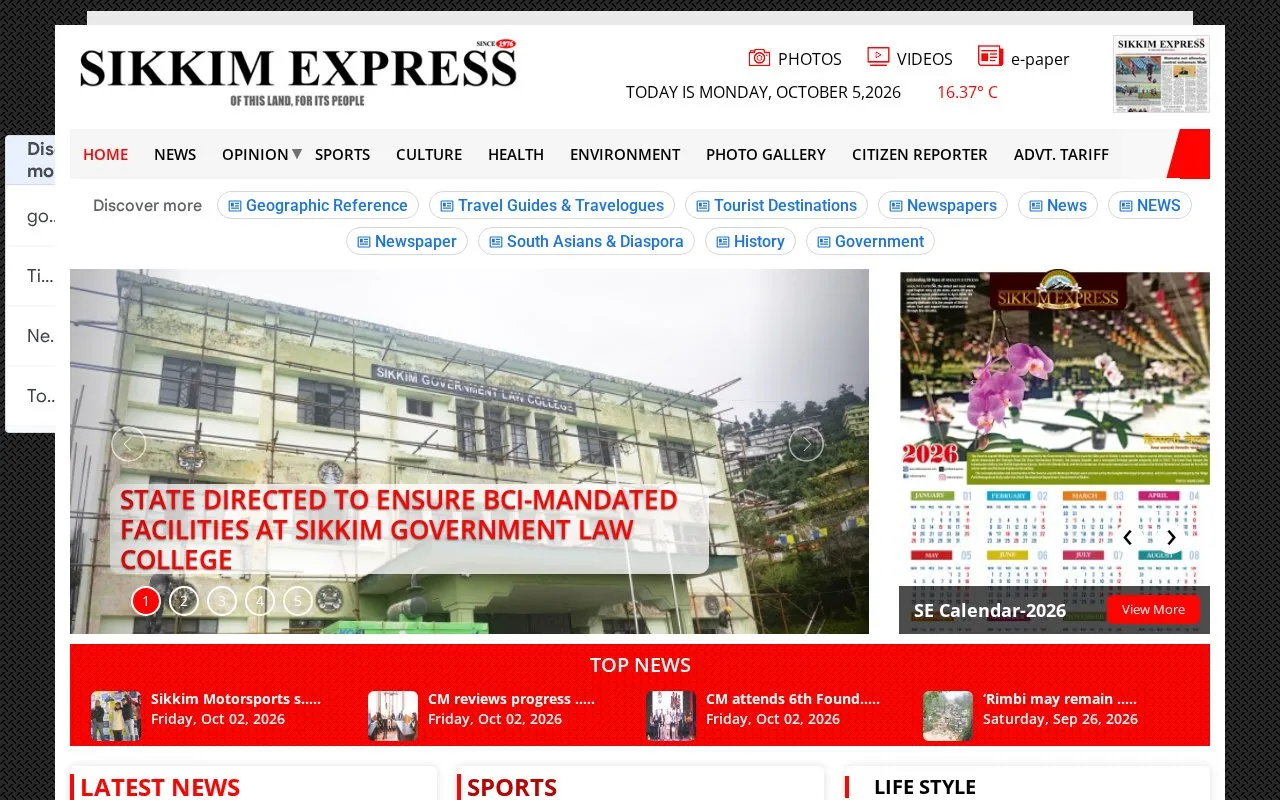Sikkim Express homepage screenshot