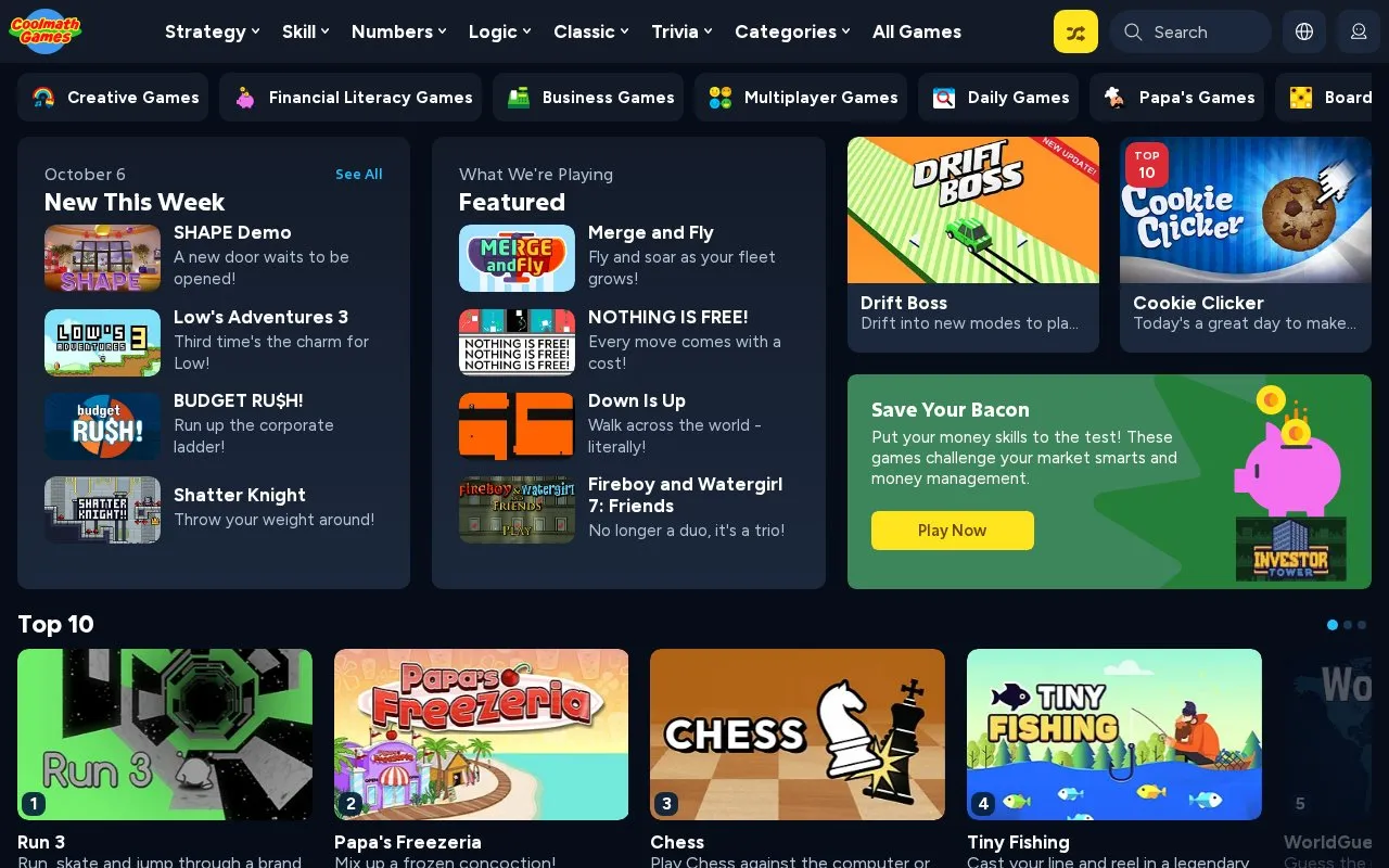 Cool Math Games homepage screenshot