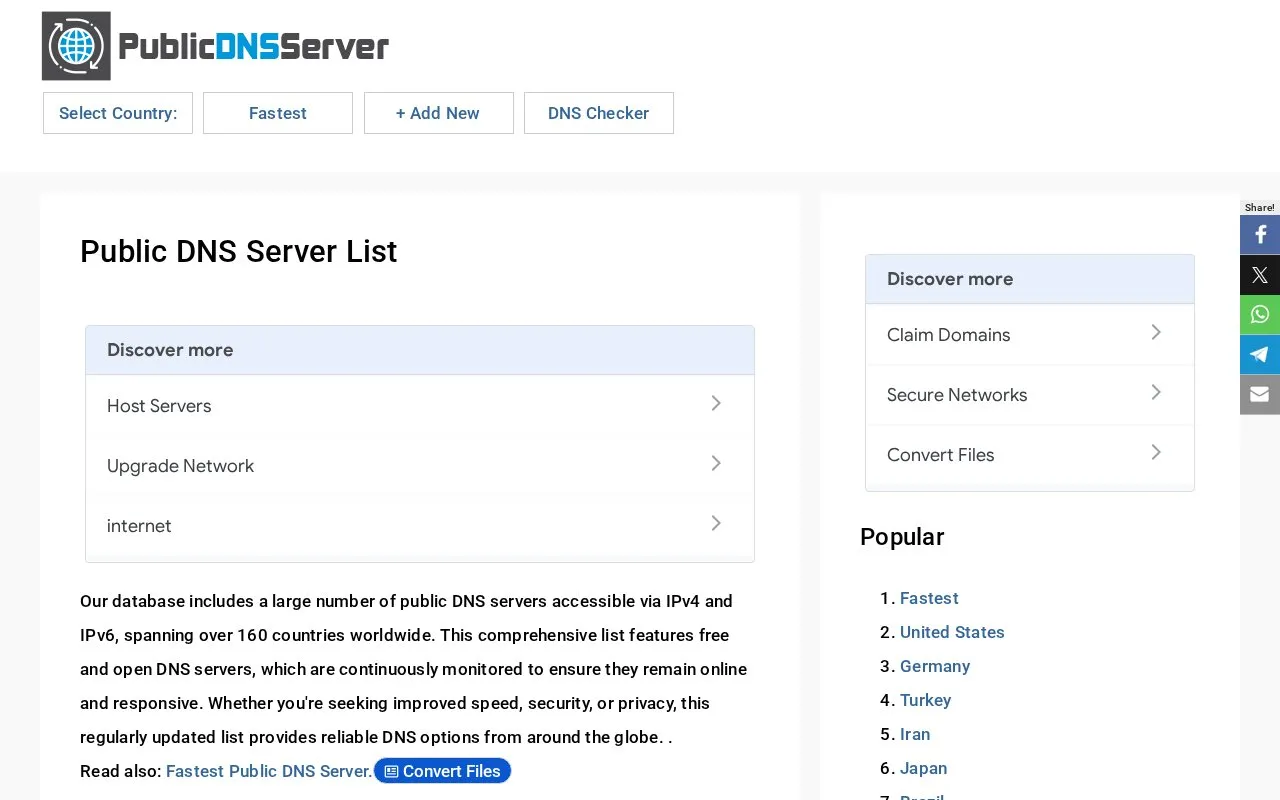 Publicdnsserver homepage screenshot