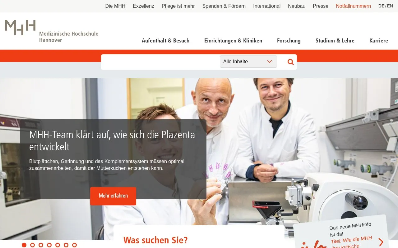Medizinische Hochschule Hannover homepage screenshot