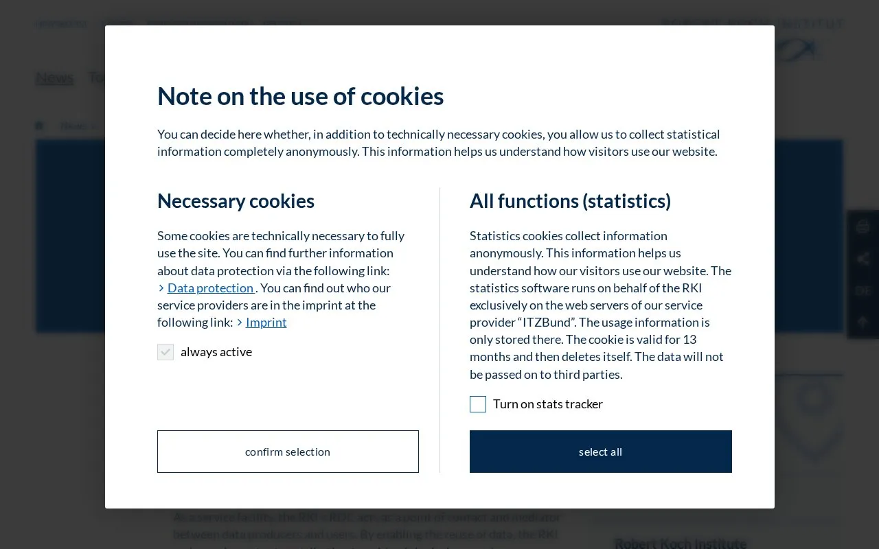 Forschungsdatenzentrum am Robert Koch Institut homepage screenshot
