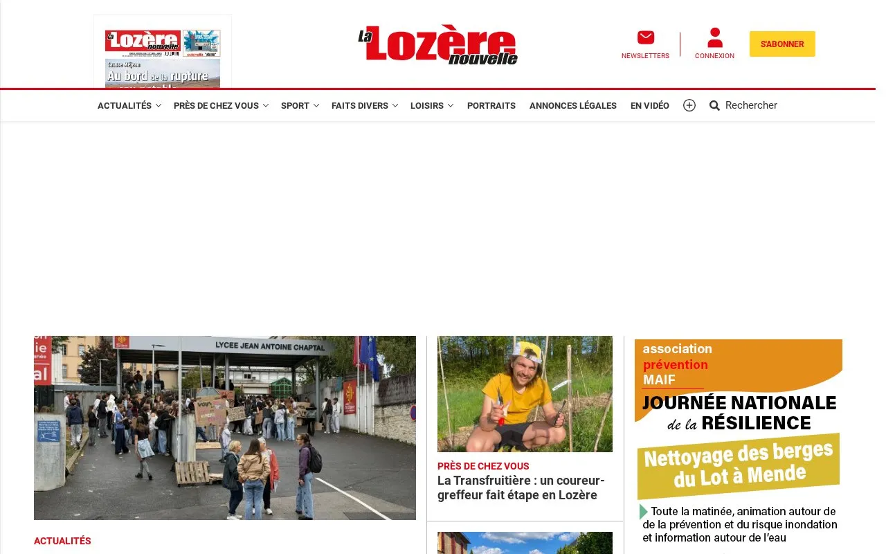 Lozère Nouvelle homepage screenshot