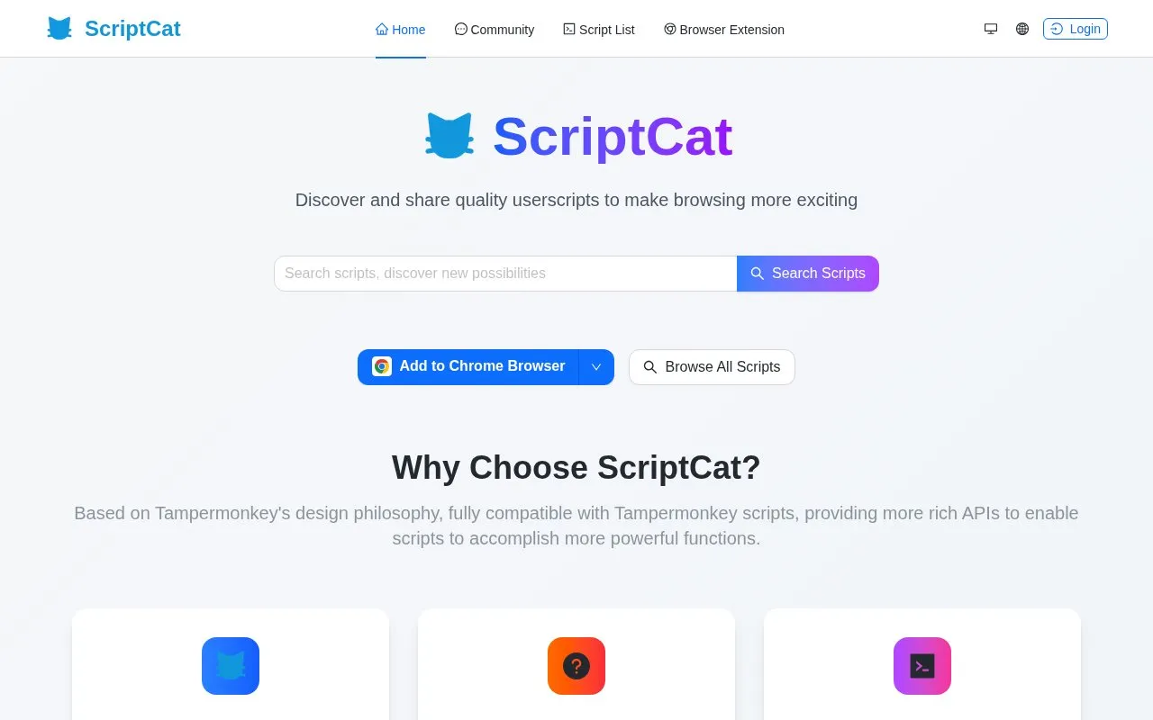 ScriptCat homepage screenshot