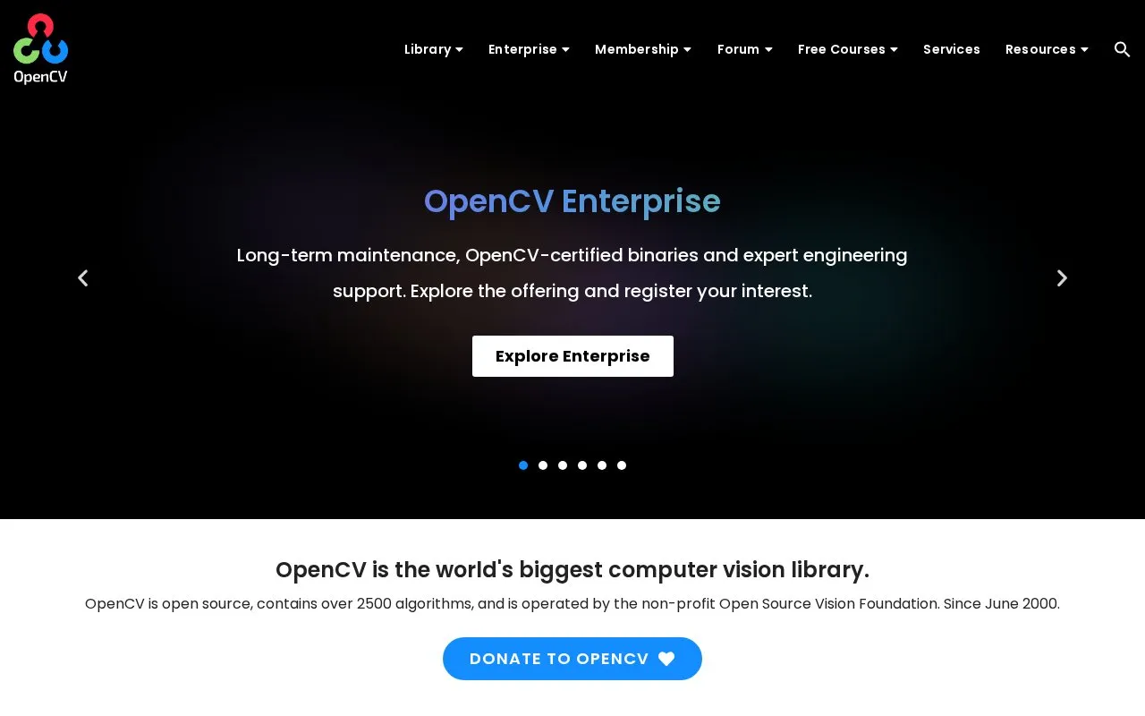 OpenCV homepage screenshot