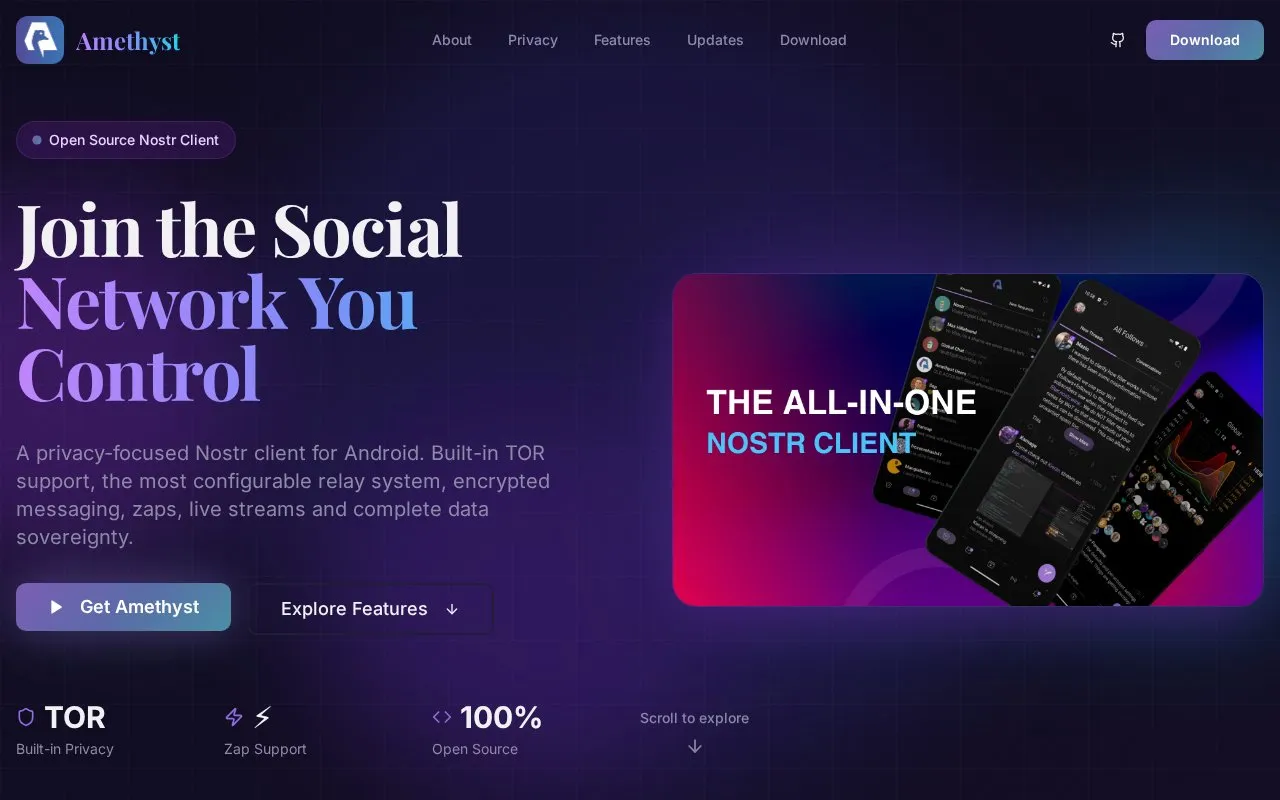 Amethyst homepage screenshot