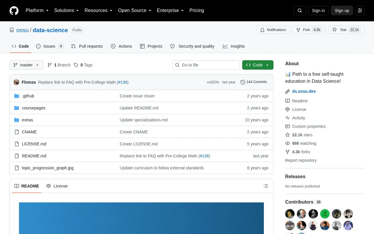 OSSU Data Science homepage screenshot