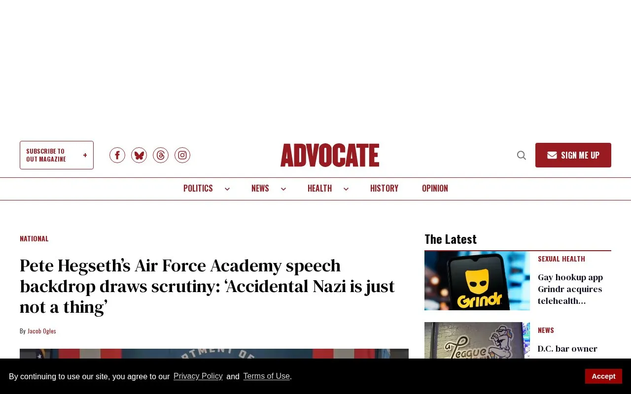 The Advocate homepage screenshot