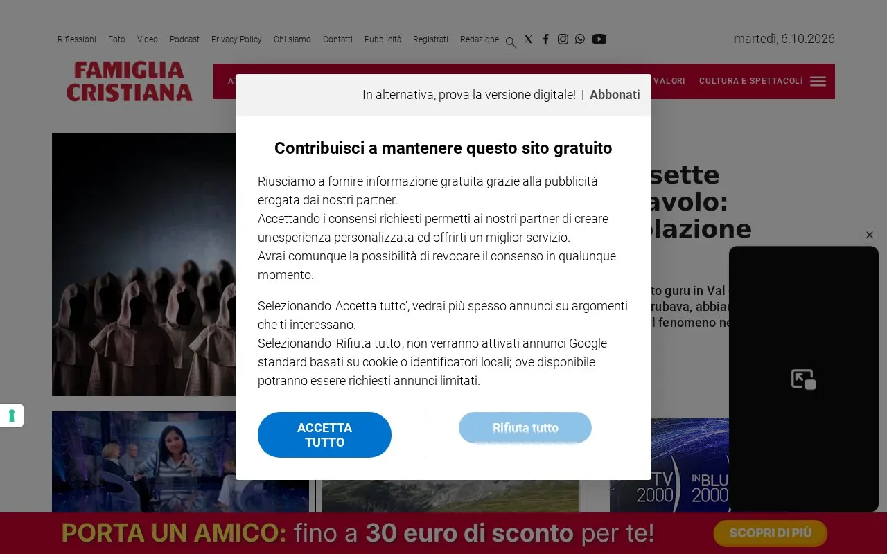 Famiglia Cristiana homepage screenshot