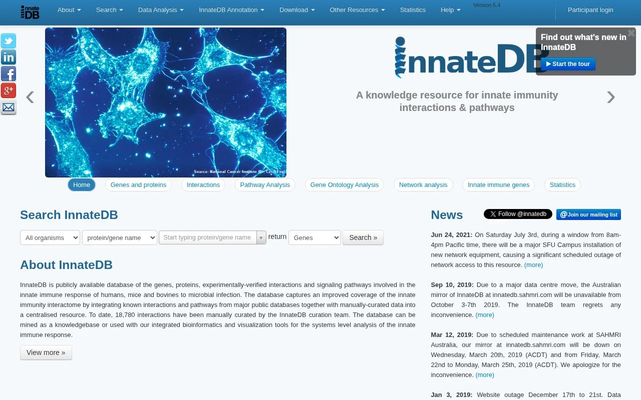 InnateDB homepage screenshot