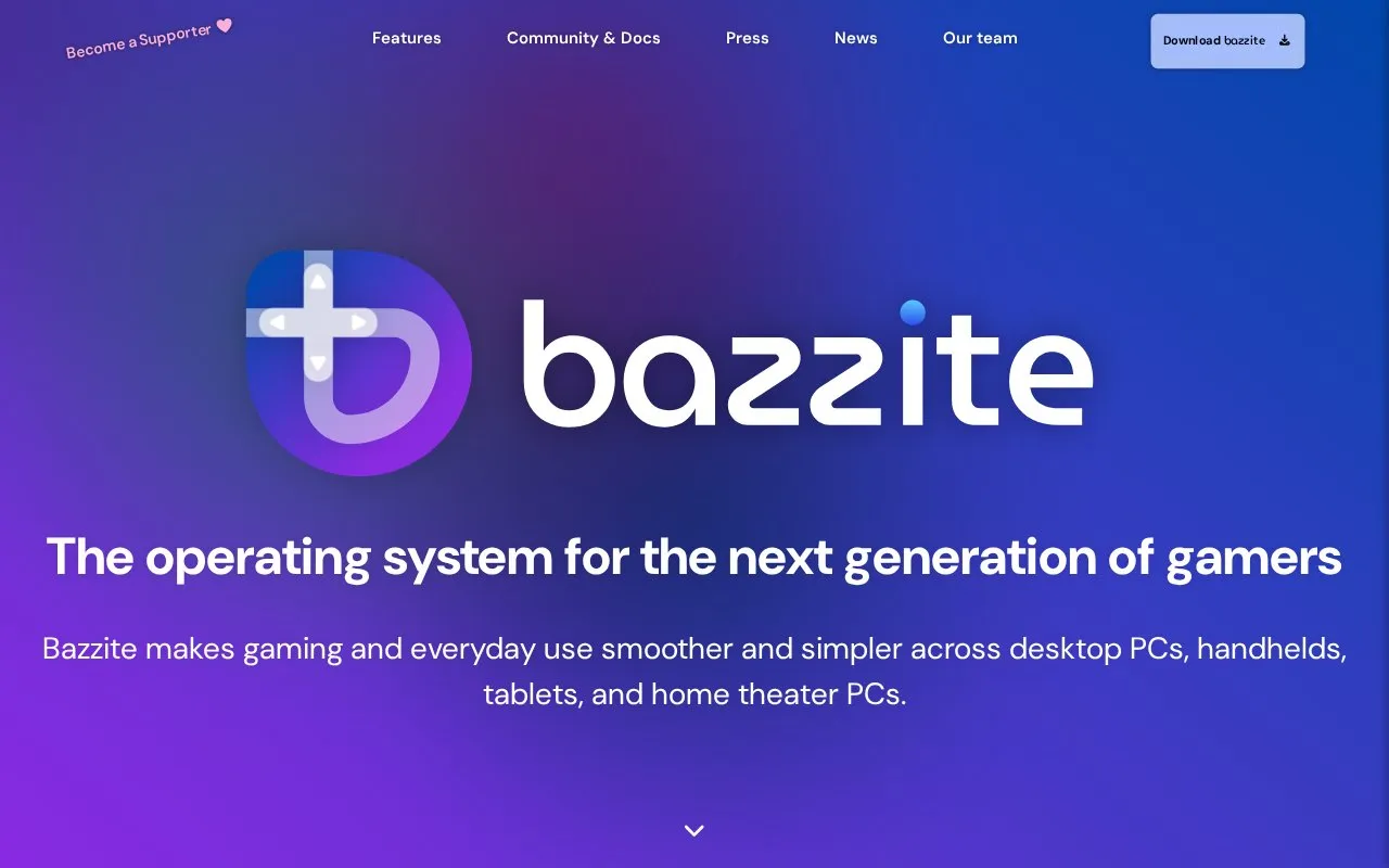 Bazzite homepage screenshot