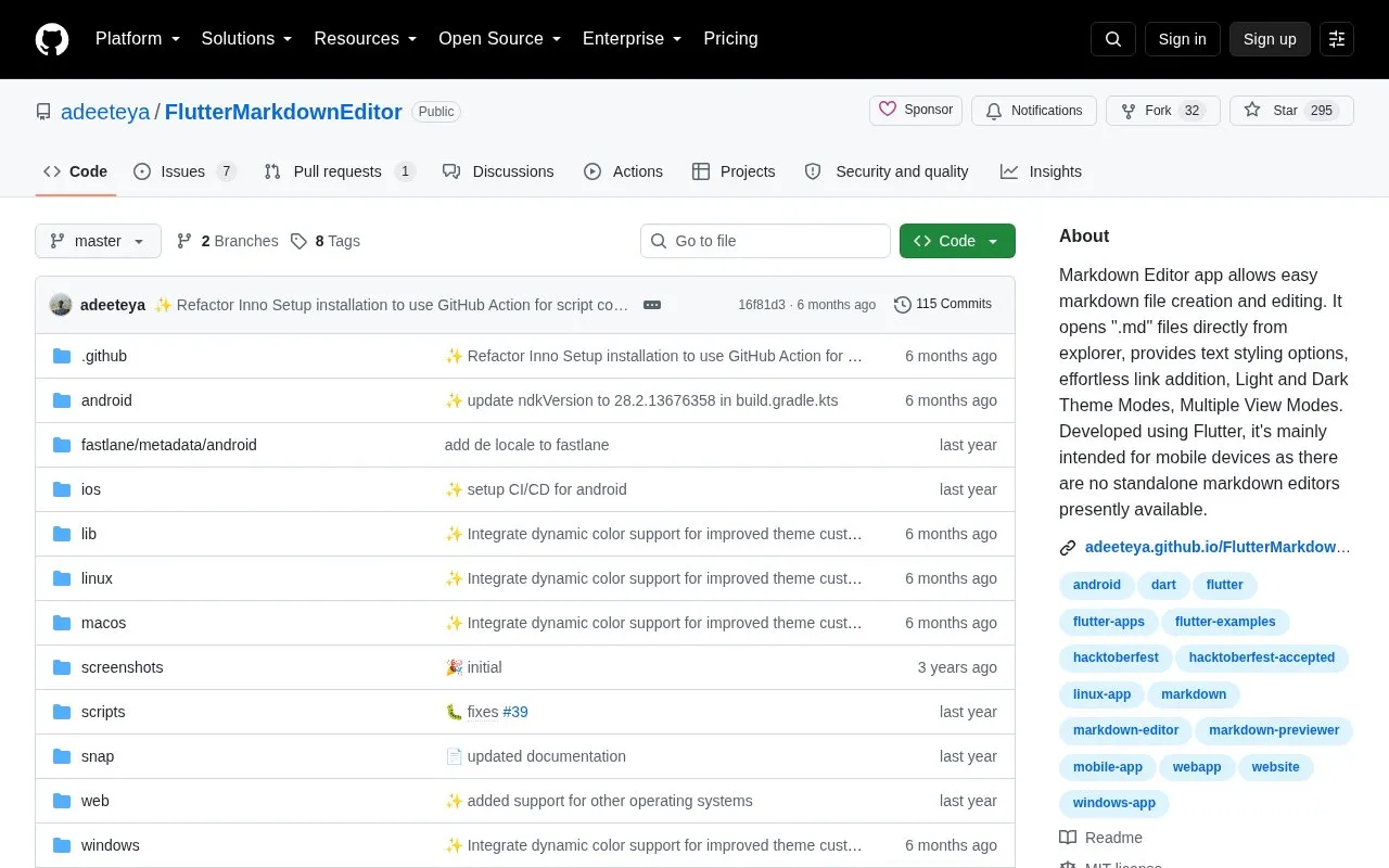FlutterMarkdownEditor homepage screenshot