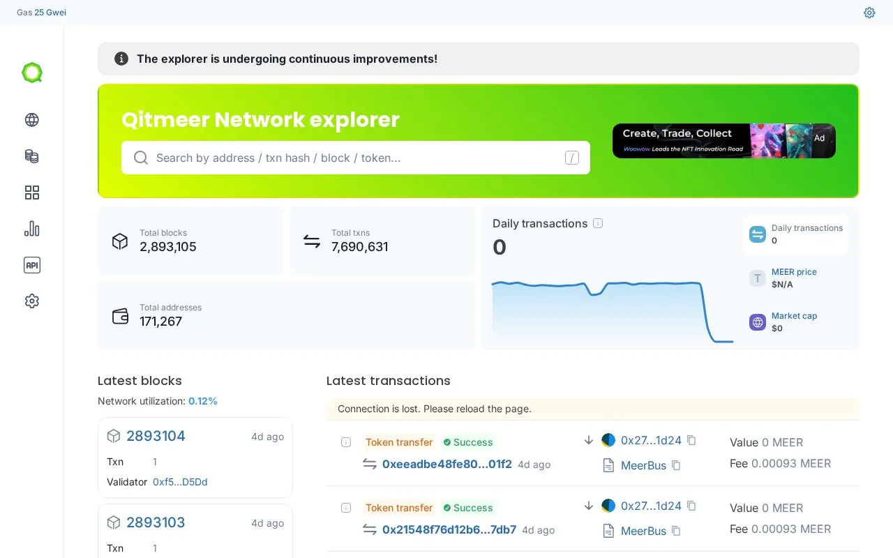 Qitmeer Network Mainnet — meerscan homepage screenshot