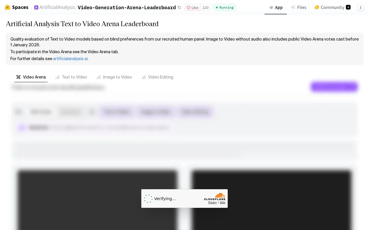 Video Generation Leaderboard homepage screenshot