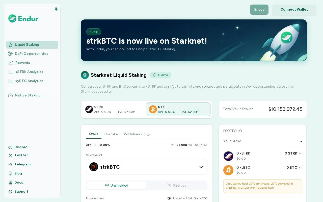 Endur homepage screenshot