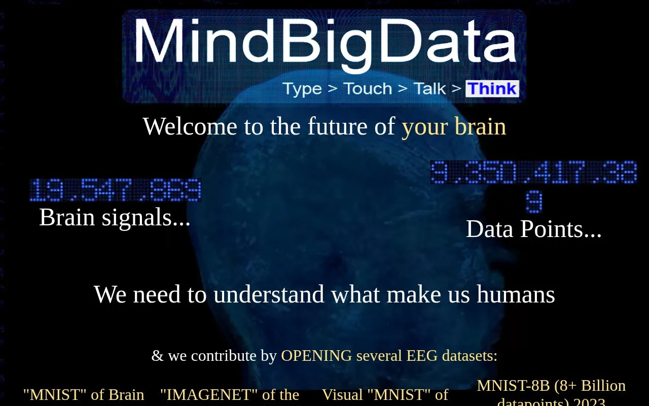 MindBigData homepage screenshot