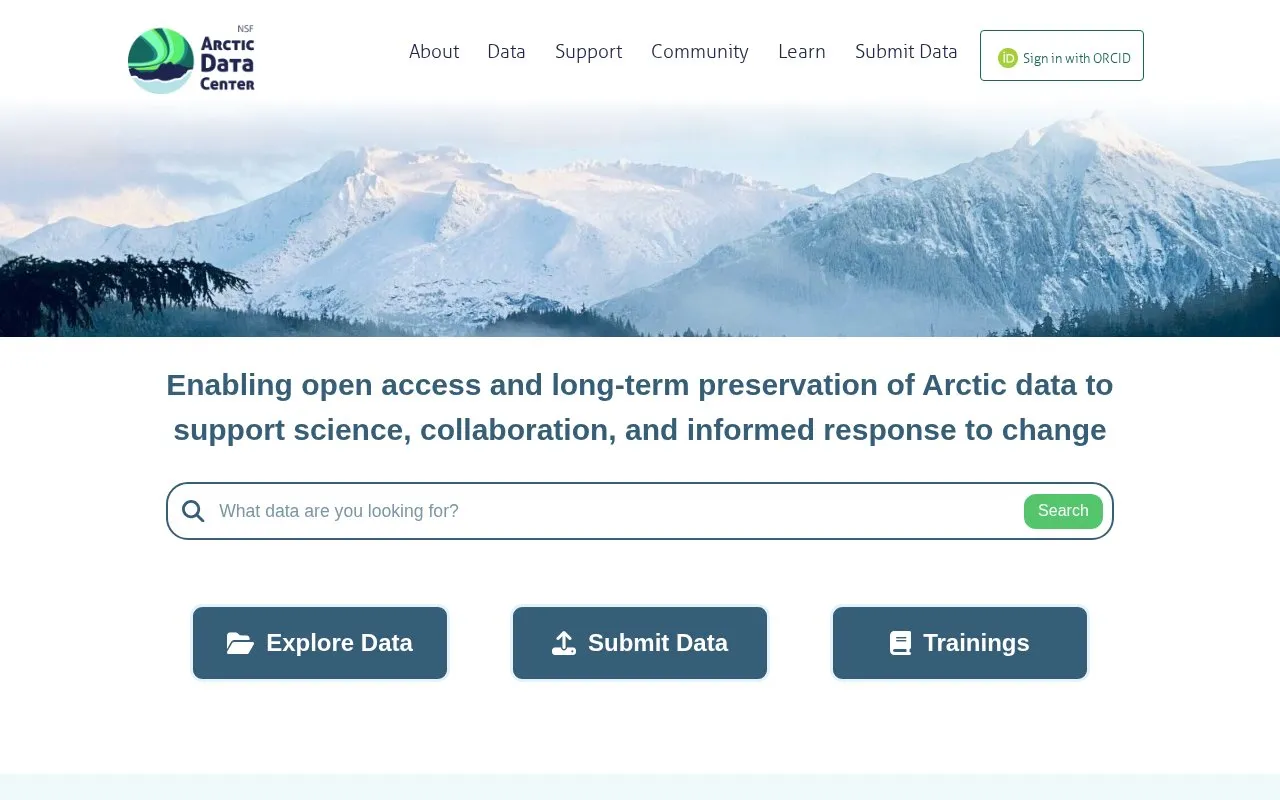 Advanced Cooperative Arctic Data and Information Service homepage screenshot