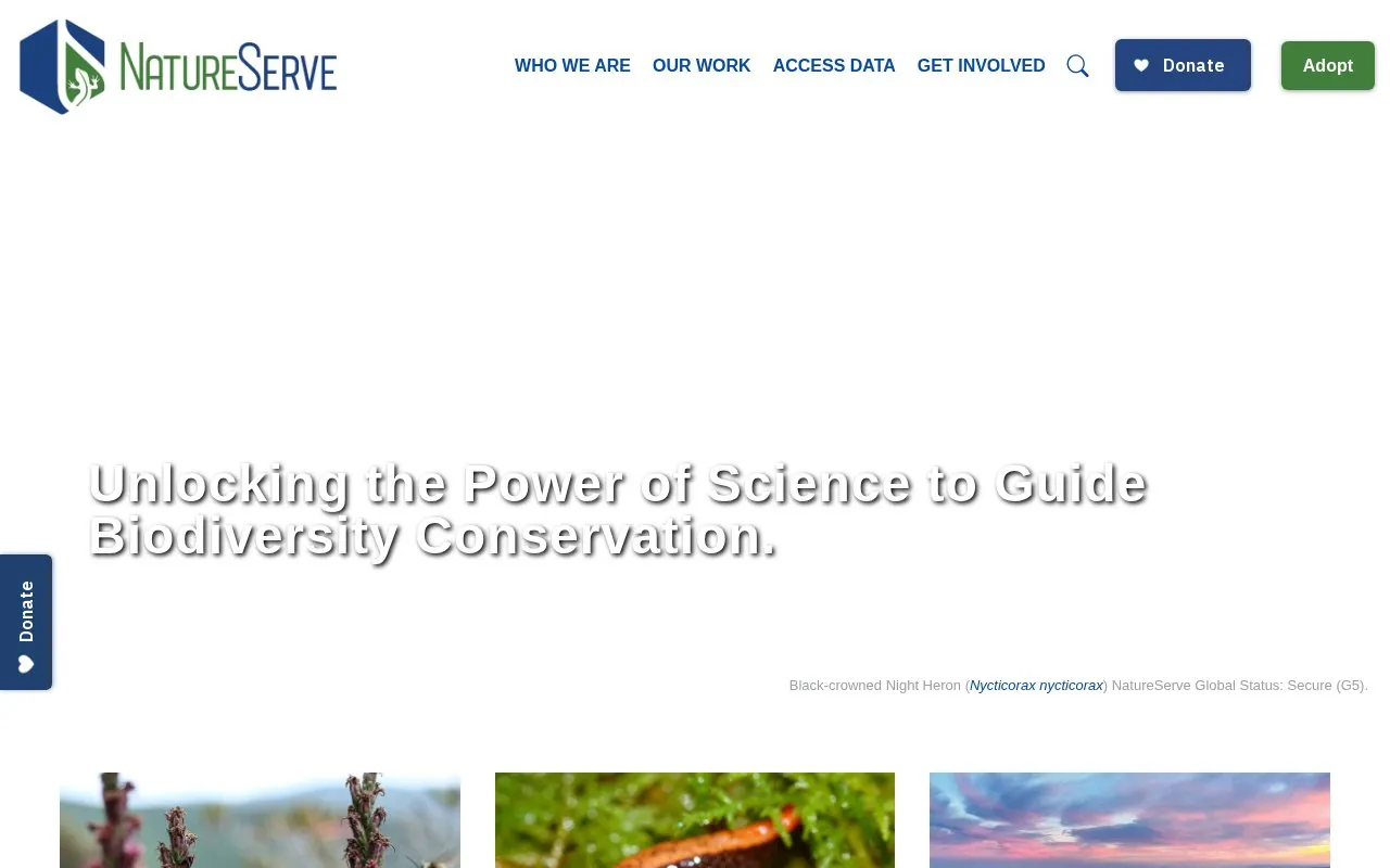 NatureServe homepage screenshot