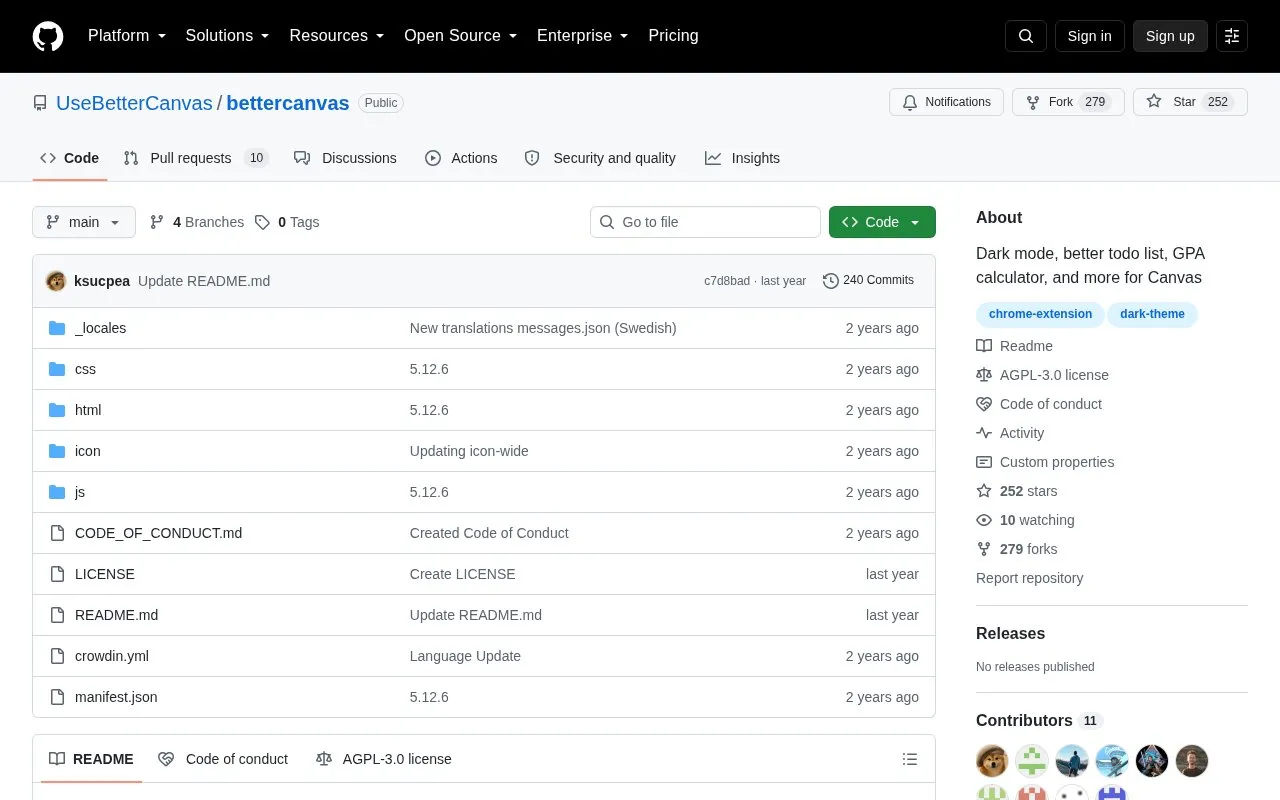 Better Canvas homepage screenshot