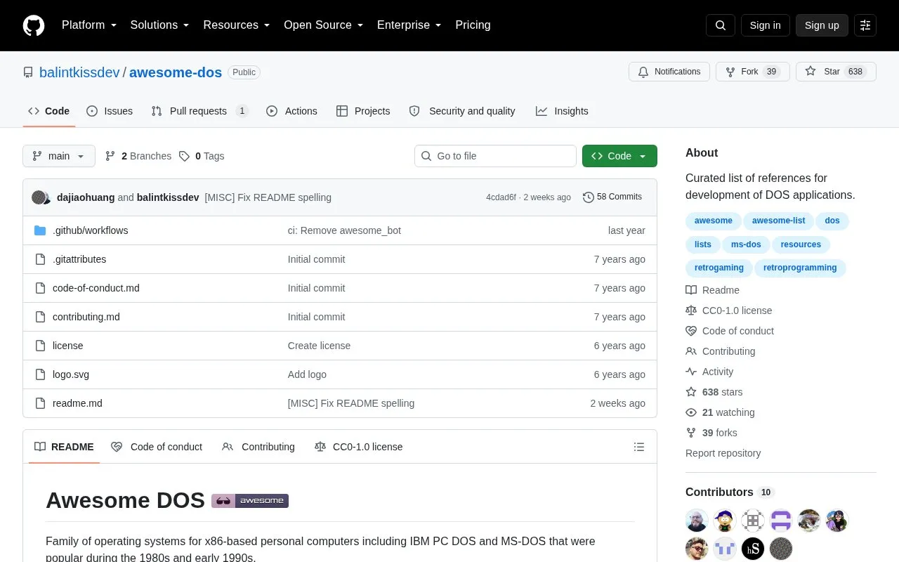 Awesome DOS homepage screenshot