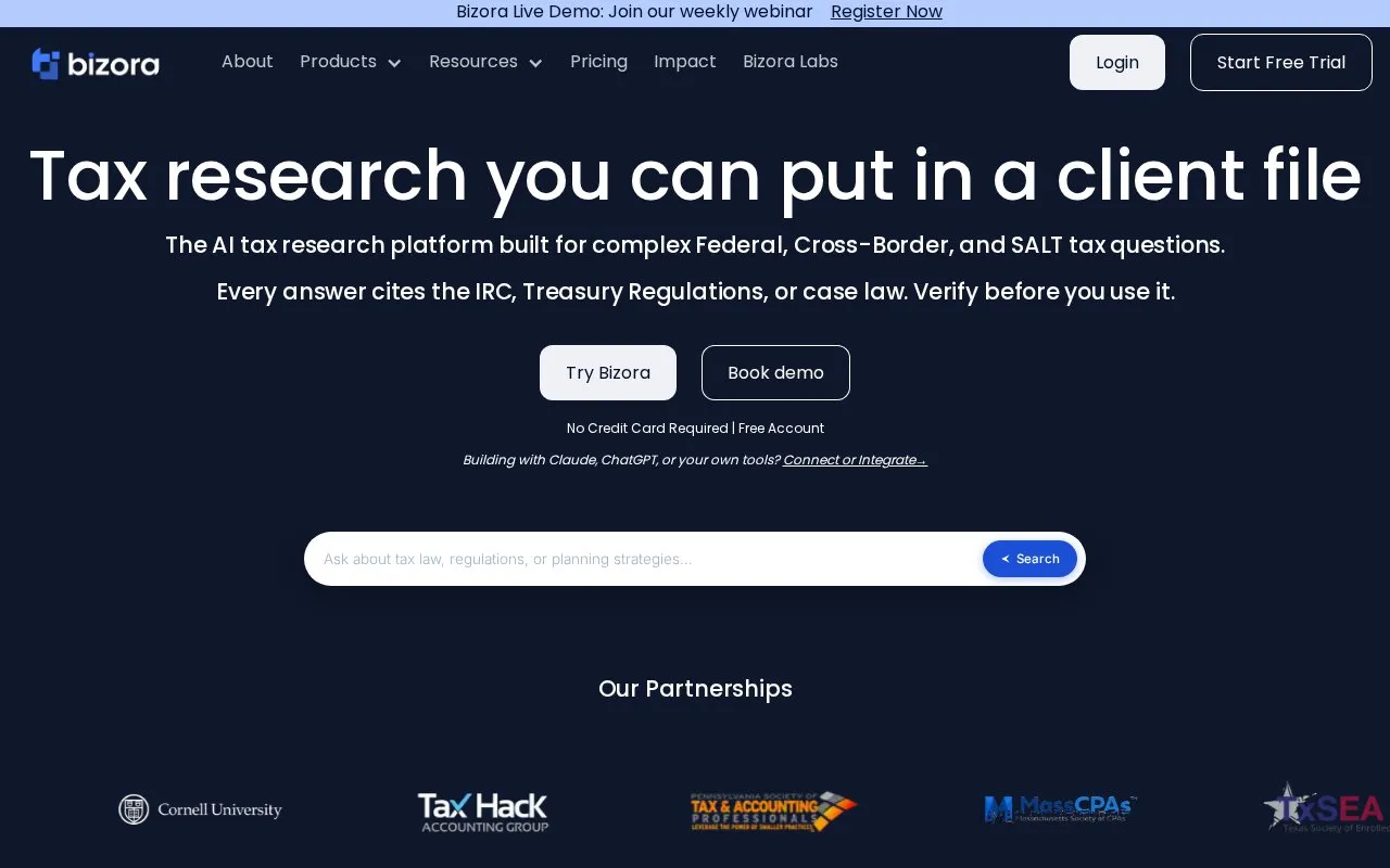 Bizora homepage screenshot