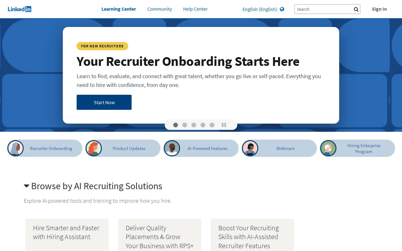 LinkedIn Talent Solutions Learning Center homepage screenshot