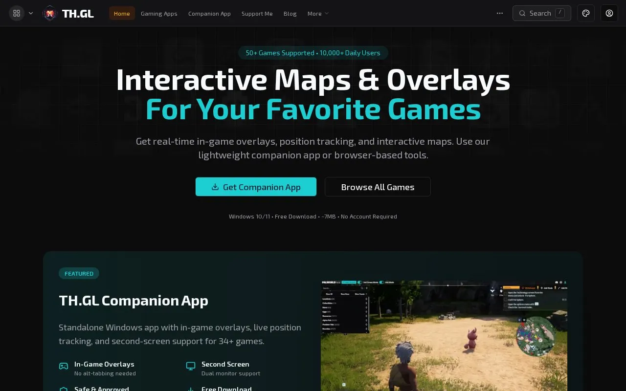 THGL homepage screenshot