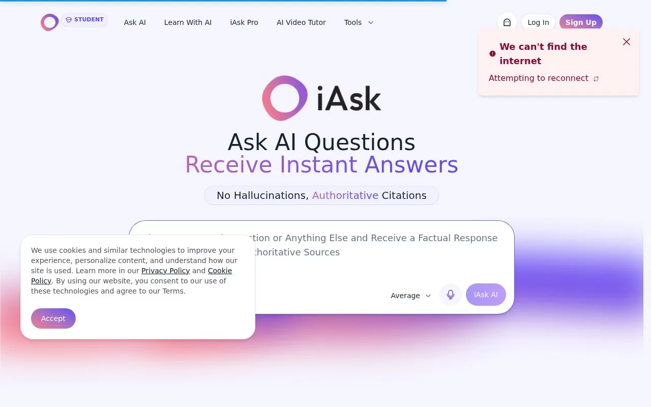 iAsk AI homepage screenshot