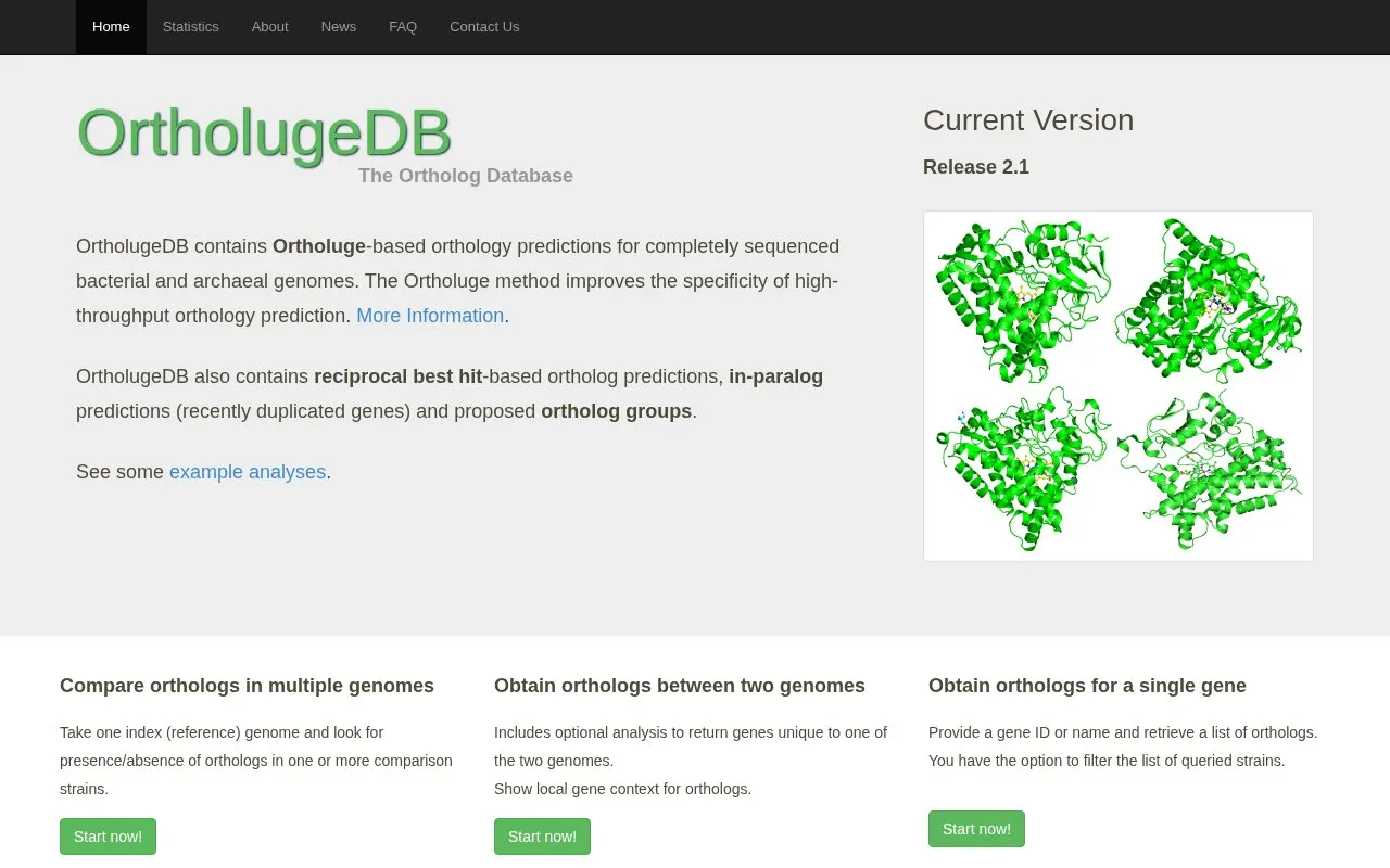 OrtholugeDB homepage screenshot