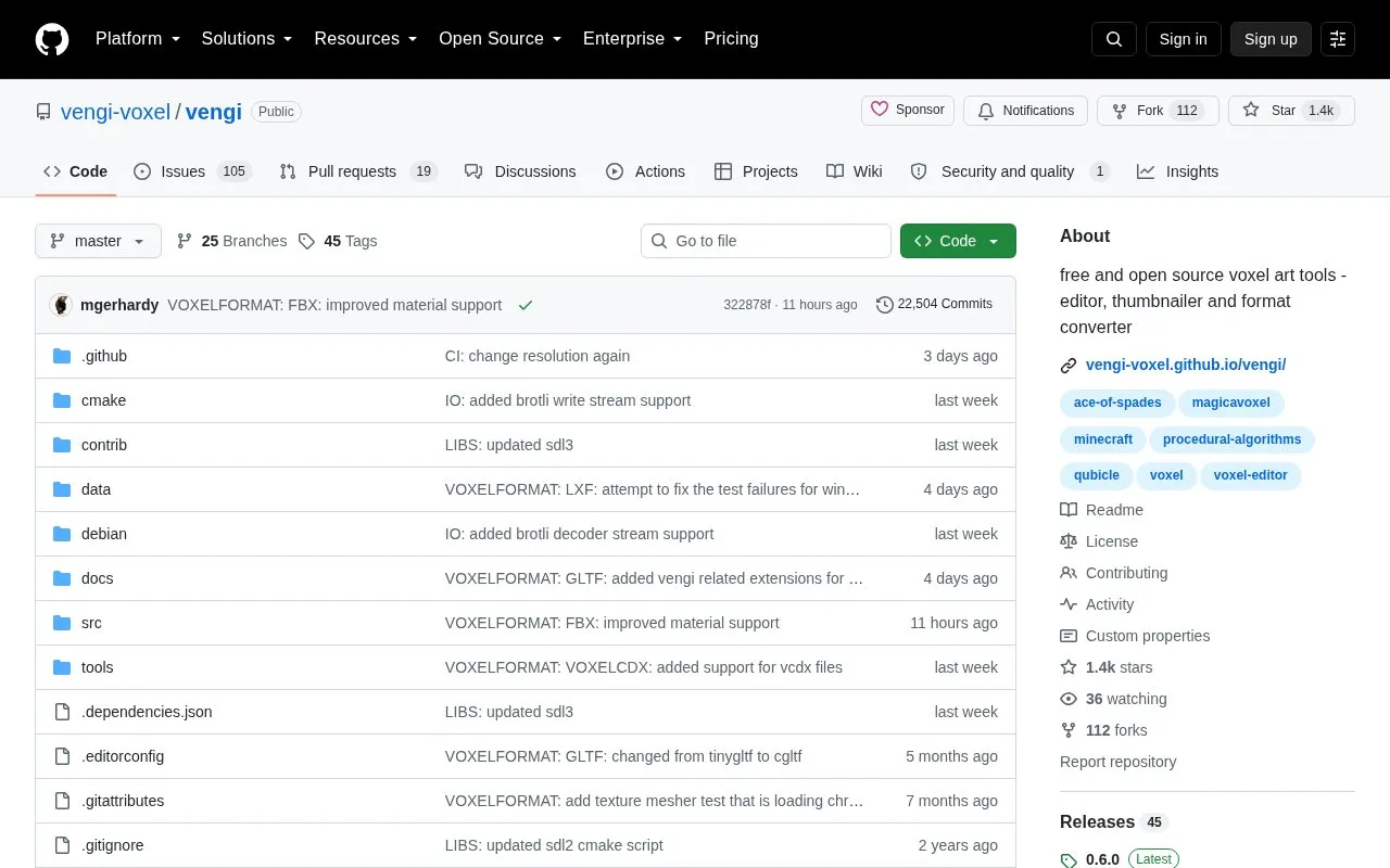 Vengi homepage screenshot