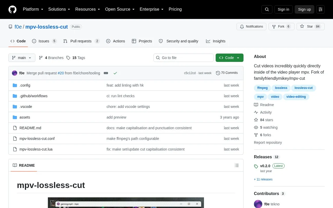 Mpv Lossless Cut homepage screenshot
