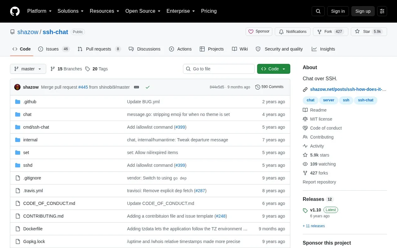 ssh-chat homepage screenshot