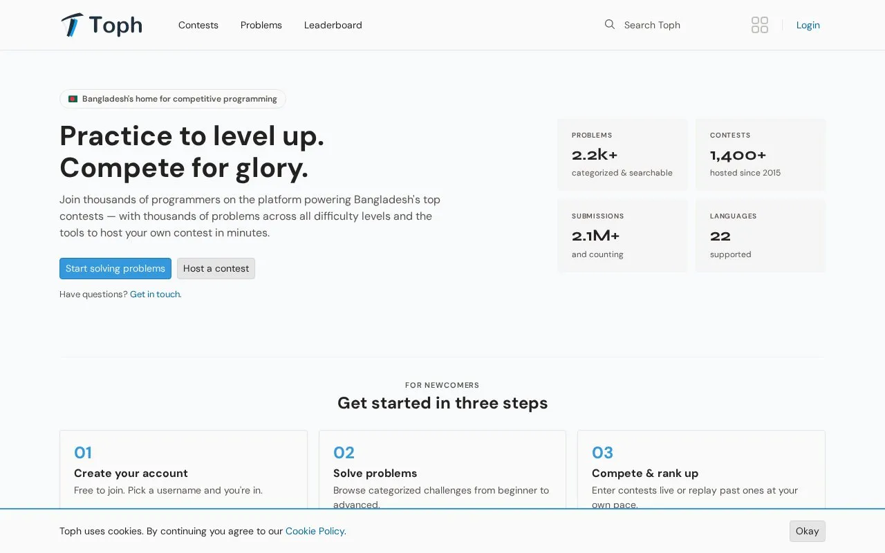 Toph homepage screenshot