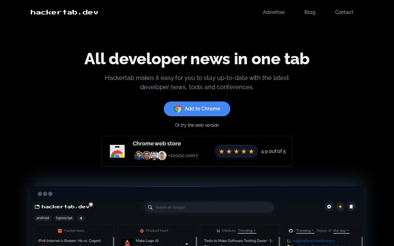 Hackertab homepage screenshot