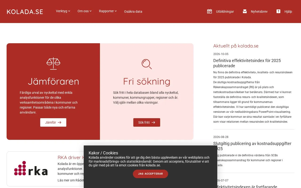 Kolada homepage screenshot