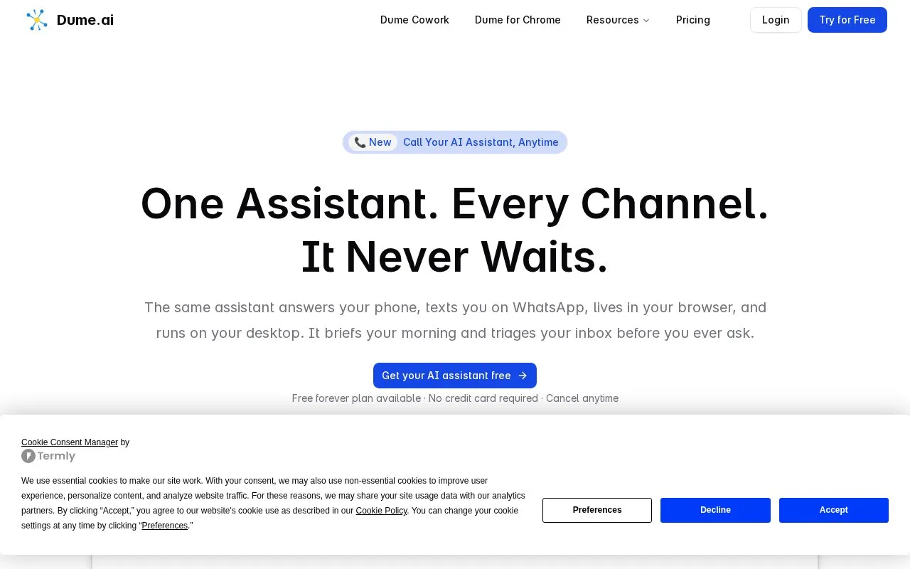 Dume.ai homepage screenshot