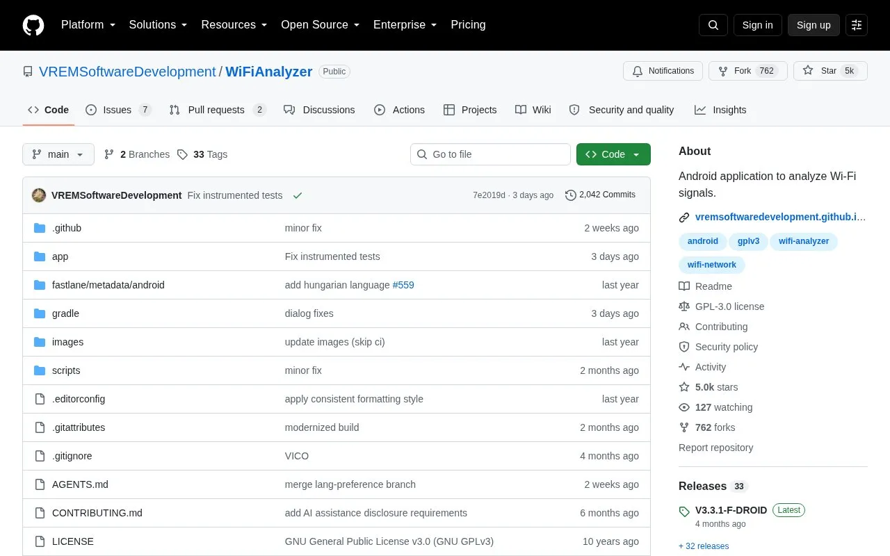 Wi Fi Analyzer homepage screenshot