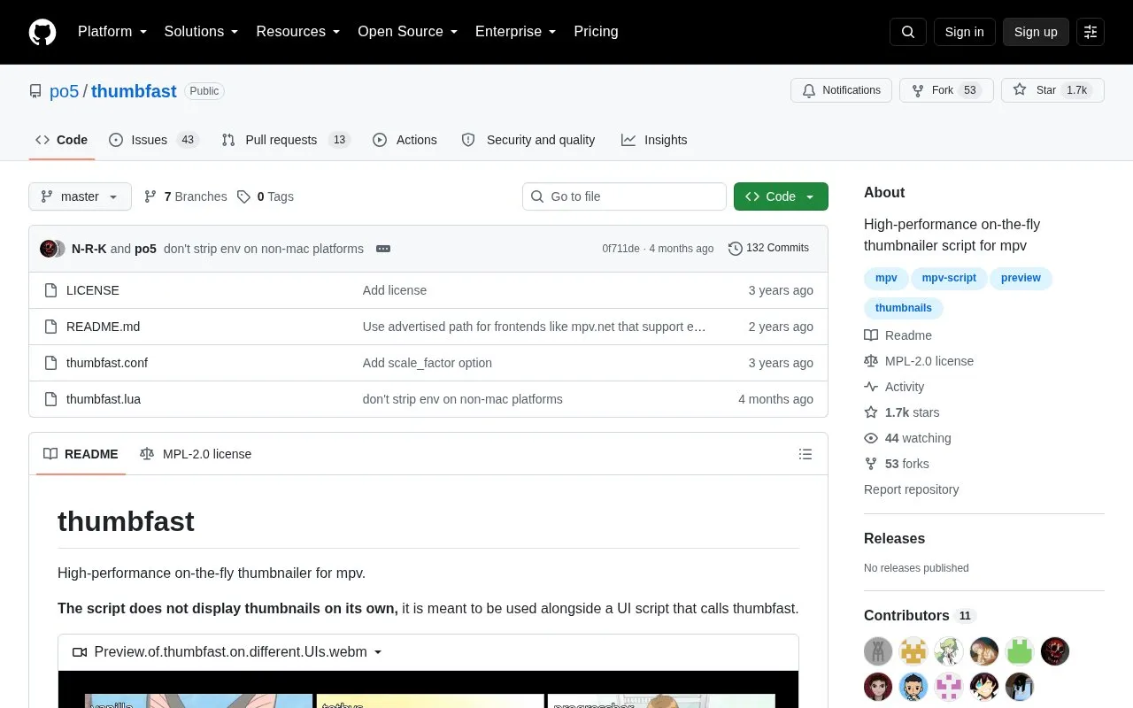 ThumbFast homepage screenshot