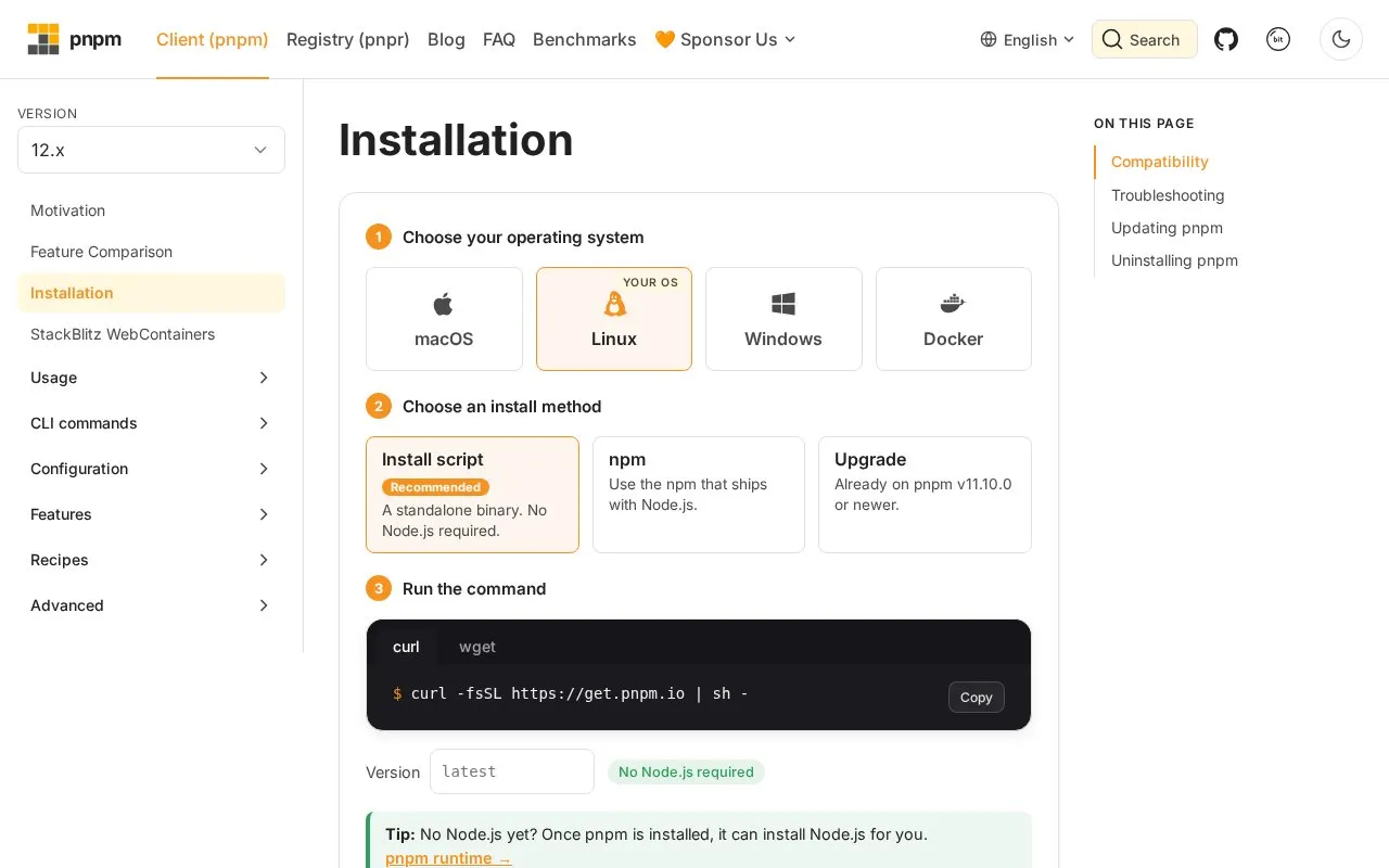 pnpm 9.12.2+ homepage screenshot