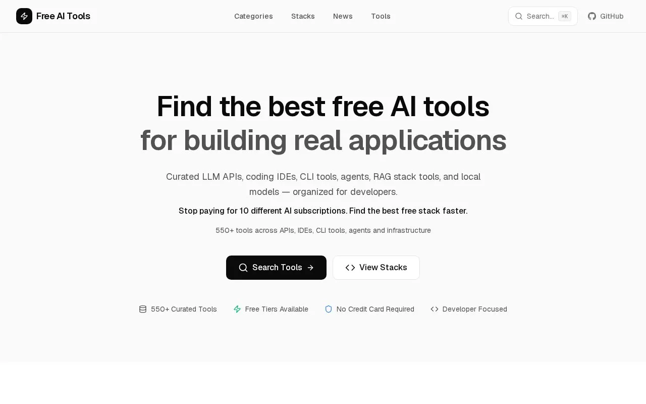 Free AI Tools homepage screenshot