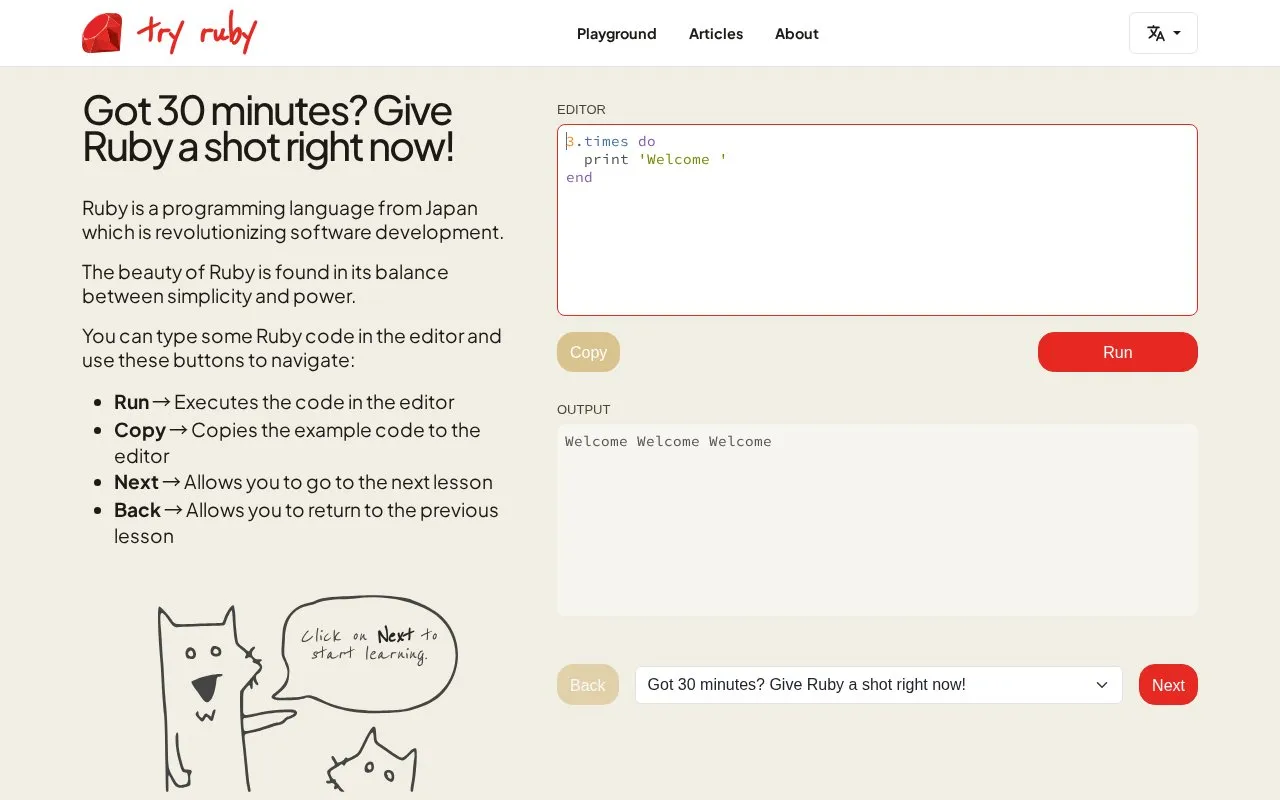 Try Ruby homepage screenshot