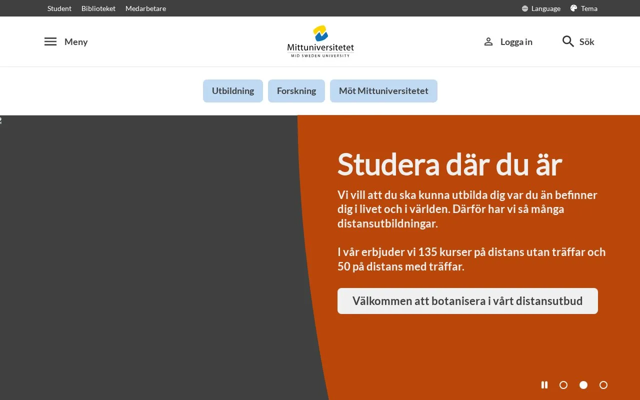 Mid Sweden University homepage screenshot